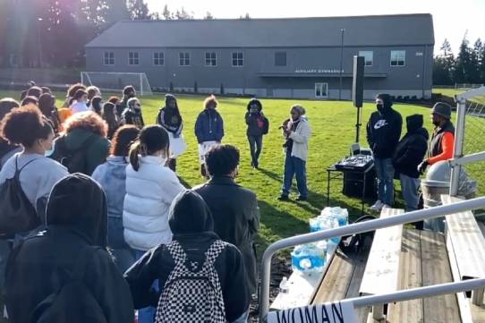 Students protesting outside school