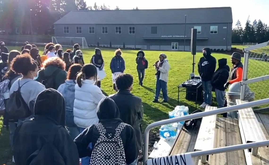 Students protesting outside school